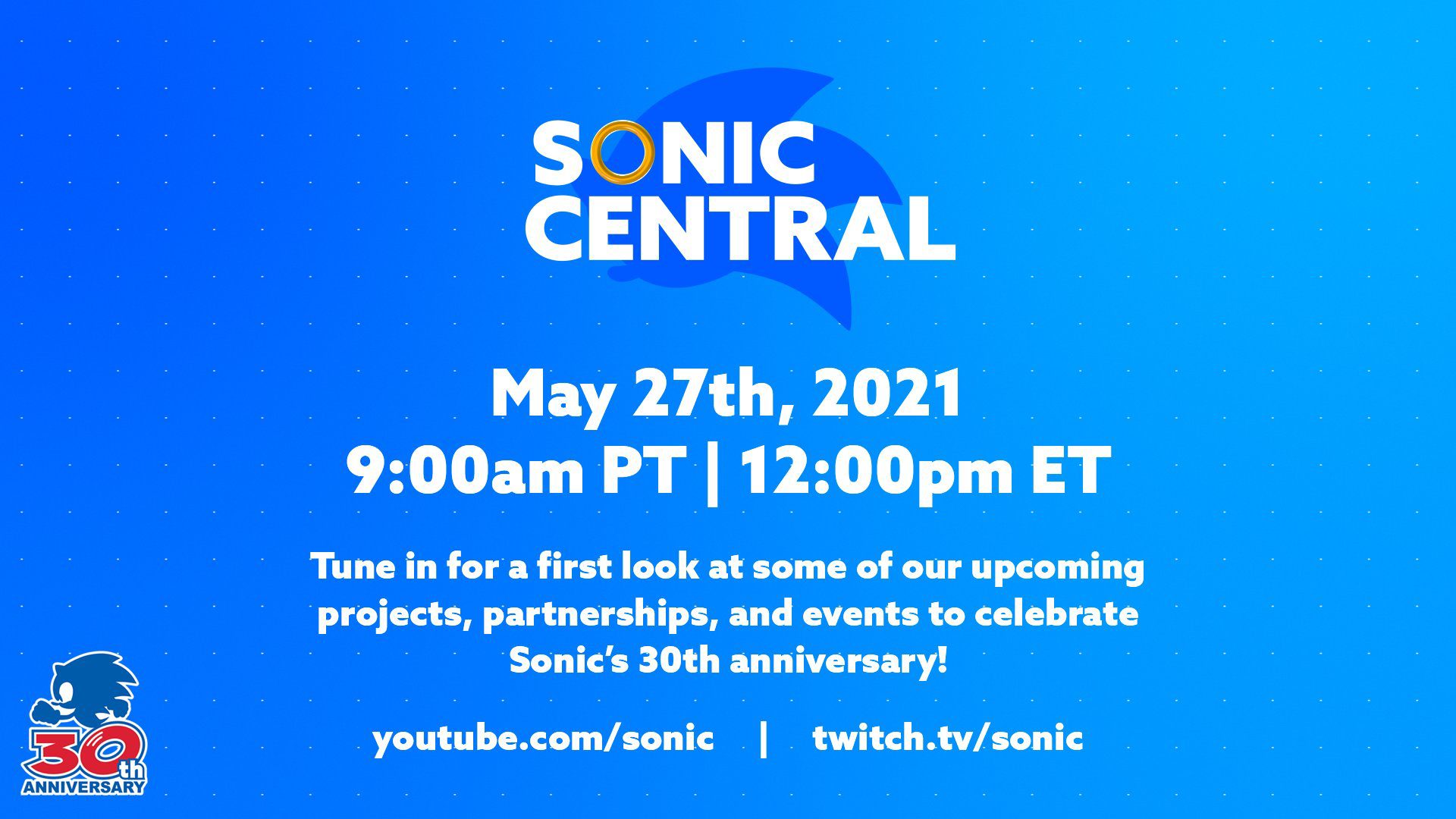 「ソニック・ザ・ヘッジホッグ」30周年番組『SONIC CENTRAL』が5月28日午前1時に配信