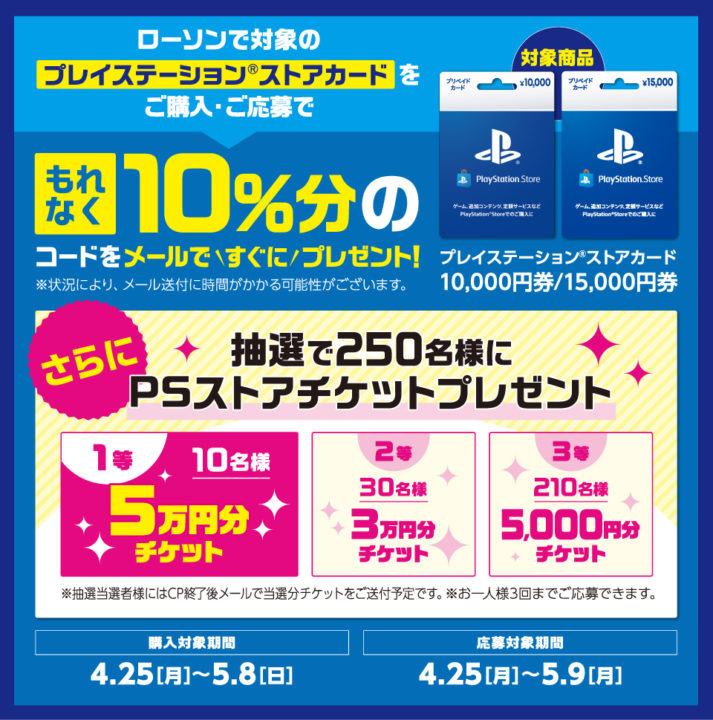 PSストアカード、セブン＆ローソン1万円以上購入で10%分がもらえるキャンペーンを実施